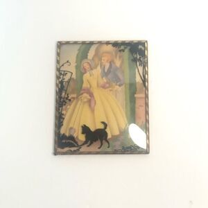 vintage reverse glass silhouette painting convex  bubble frame 4x5 playful dog